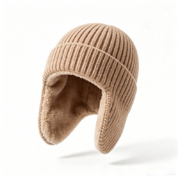 Fleece Lined Ear Flap Knit Winter Beanie Warm Outdoor Hat