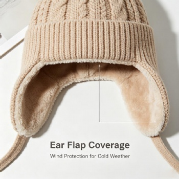 Fleece Lined Ear Flap Knit Winter Beanie Warm Outdoor Hat