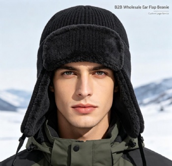 Fleece Lined Ear Flap Knit Winter Beanie Warm Outdoor Hat