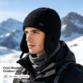 Fleece Lined Ear Flap Knit Winter Beanie Warm Outdoor Hat