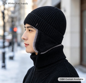 Fleece Lined Ear Flap Knit Winter Beanie Warm Outdoor Hat